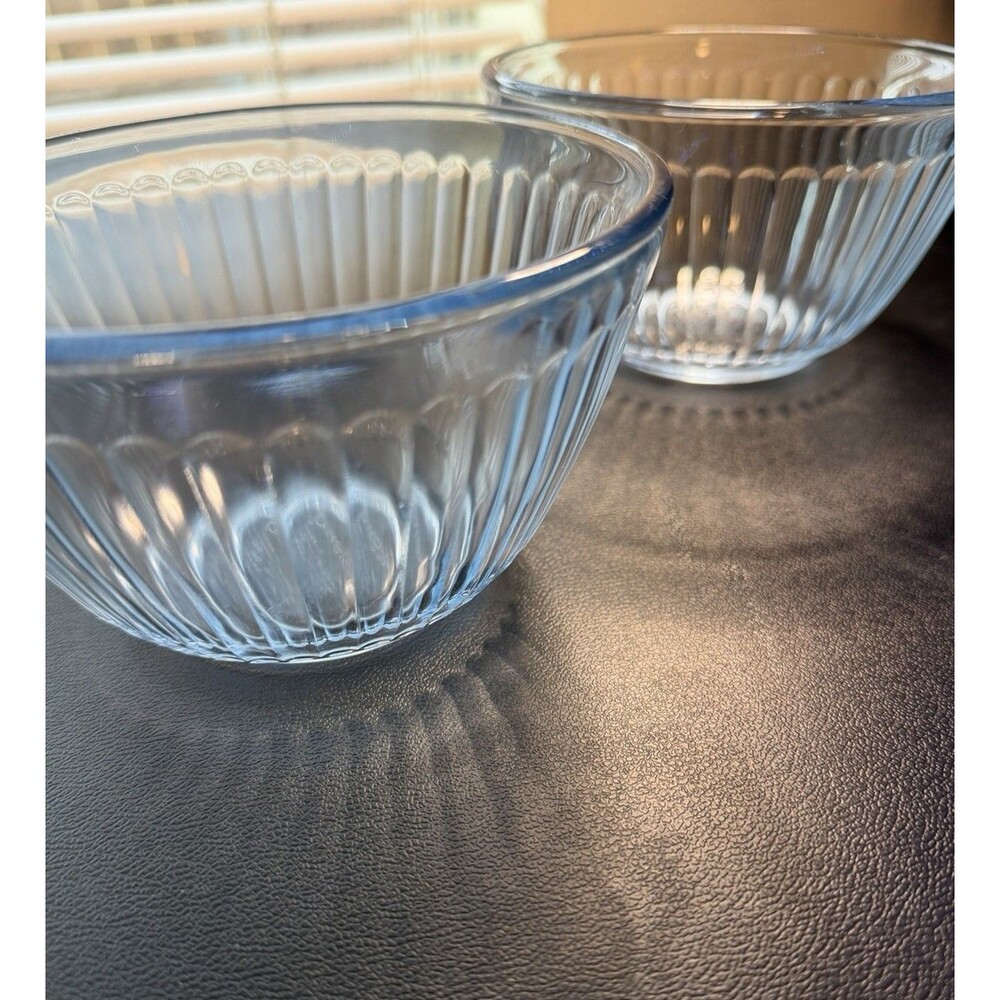 Vintage Pyrex 7401-S Aqua Tint Ribbed 3 Cup Mixing Bowls Set of 2 USA